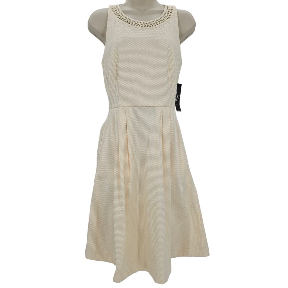 New York & Company Womans size 0 Boucle Cream Sleeveless Midi Dress Beaded NEW
